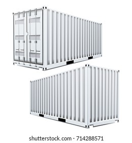 White Cargo Container 3D Vector. Classic Cargo Container. Freight Shipping Concept. Logistics. Isolated On White Background Illustration
