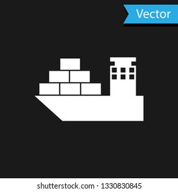 White Cargo ship icon isolated on black background. Vector Illustration