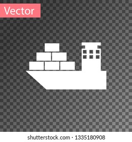 White Cargo ship icon isolated on transparent background. Vector Illustration