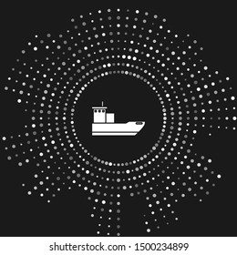White Cargo ship icon isolated on grey background. Abstract circle random dots. Vector Illustration