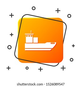 White Cargo ship icon isolated on white background. Orange square button. Vector Illustration