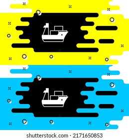 White Cargo ship icon isolated on black background.  Vector