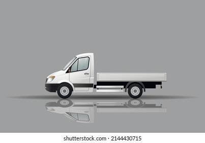 White cargo subcompact car with a loading platform, side view. Cargo van. Flat vector illustration.