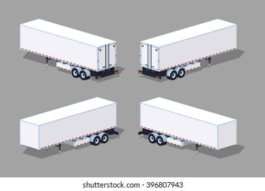 White cargo trailer. 3D lowpoly isometric vector illustration. The set of objects isolated against the grey background and shown from different sides