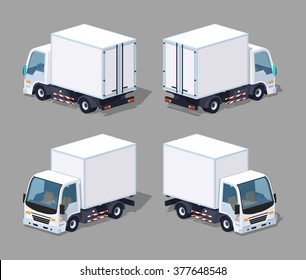 White cargo truck. 3D lowpoly isometric vector illustration. The set of objects isolated against the grey background and shown from different sides