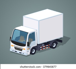 White cargo truck against the grey background. 3D lowpoly isometric vector illustration