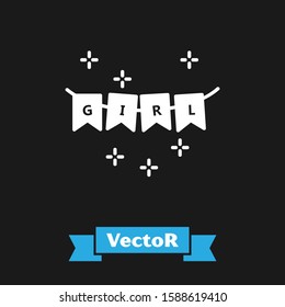 White Carnival garland with flags icon isolated on black background. Party pennants for birthday celebration, festival and fair decoration.  Vector Illustration