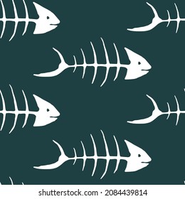 White carp fish skeleton seamless pattern vector illustration. Ocean or sea background. Fish skeleton bones isolated. Marine summer design.