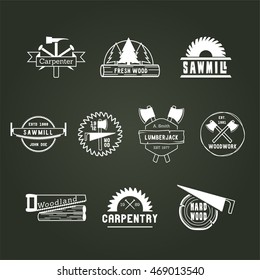 White Carpentry Wood Badges Logos