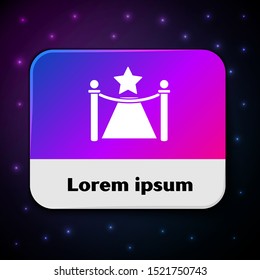 White Carpet with barriers and star icon isolated on black background. VIP event, luxury celebration. Celebrity party entrance. Rectangle color button. Vector Illustration