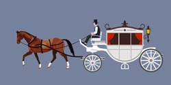 White Carriage With Bay Stallion And Coachman