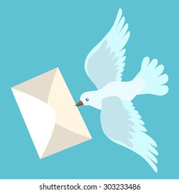 White carrier pigeon brings a letter. Sign icon symbol