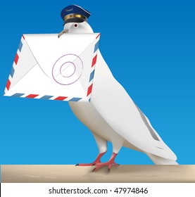 White Carrier Pigeon With Pilot Cap And Letter