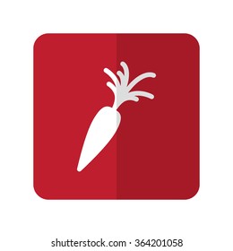 White Carrot flat icon on red rounded square on white