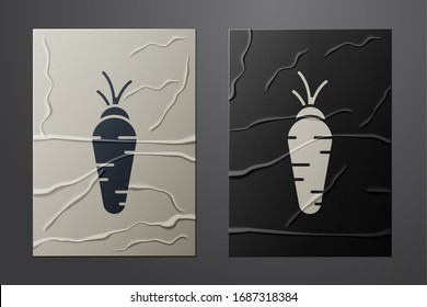 White Carrot icon isolated on crumpled paper background. Paper art style. Vector Illustration