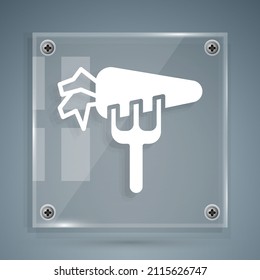 White Carrot icon isolated on grey background. Square glass panels. Vector