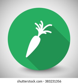 White Carrot icon with long shadow on green circle