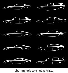 White cars silhouettes. Can be used for your project. Isolated vector illustrations. 