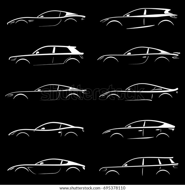 White cars silhouettes. Can be used for\
your project. Isolated vector illustrations.\
