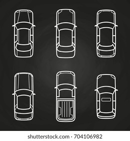 White cars template set - cars top view icons. Vector illustration