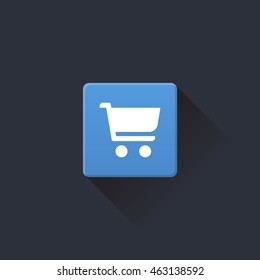 white cart icon or button in flat style isolated vector illustration on blue background