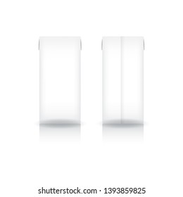 White carton box for milk, juice, coffee, tea, coconut milk or dairy product mockup (front-back view). Isolated on white background. Ready to use for beverage business. Vector illustration.