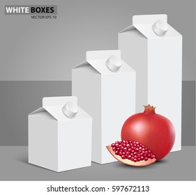 White carton boxes with pomegranate or garnet, ideal for fruit juice. Can drawn with mesh tool. Fully adjustable & scalable. packages design
