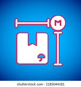 White Carton cardboard box measurement icon isolated on blue background. Box, package, parcel sign. Delivery and packaging.  Vector