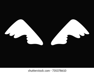 White cartoon angel wings, birds, swan, goose isolated on black background. - Stock vector