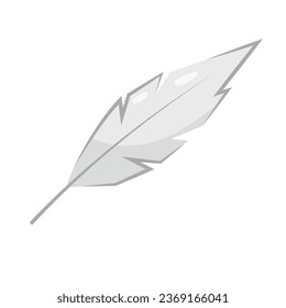 White cartoon bird feather. Vector illustration of a feather on a white background in flat style.
