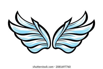 White cartoon bird wings. Vector art of wingspread. Angel, good concept illustration