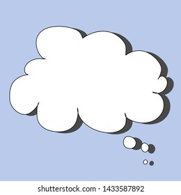 White cartoon bubble cloud with black outline and shadow on sky blue background
