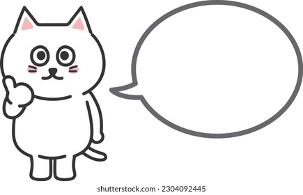 White cartoon cat advising someone or something, vector illustration.