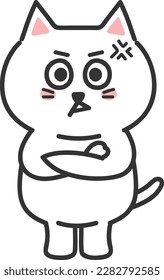 Ilustración vectorial de un gato blanco de dibujos animados enfureciéndose en un fondo blanco aislado