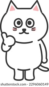 White cartoon cat giving someone a thumbs-up gesture, vector illustration.