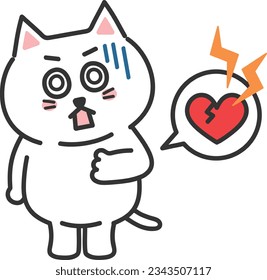 White cartoon cat having heart attack  vector illustration 