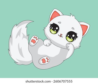 White Cartoon Cat Playing Kitty Mascot