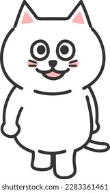 White cartoon cat walking cheerfully, vector illustration isolated on a transparent background.