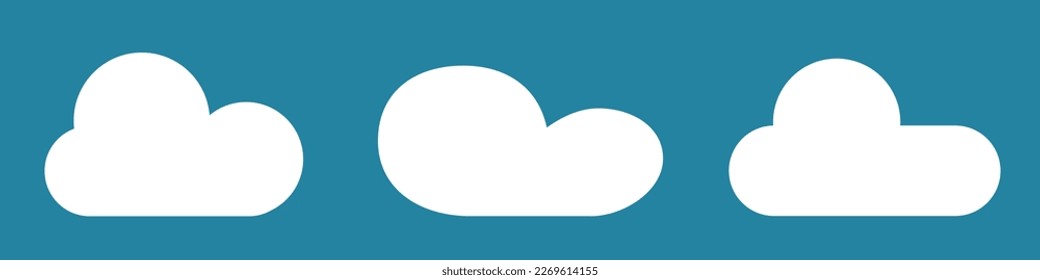 Nubes blancas de dibujos animados aisladas sobre fondo azul. Colección de diferentes nubes para la plantilla de fondo, papel pintado y diseño de cielo ondulado. Concepto de nubes planas. Ilustración vectorial de nubes