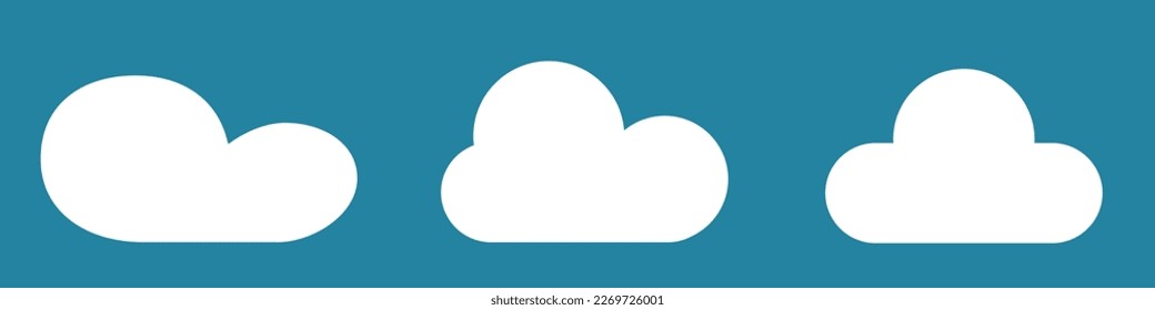 Nubes blancas de dibujos animados aisladas sobre fondo azul. Colección de diferentes nubes para la plantilla de fondo, papel pintado y diseño de cielo ondulado. Concepto de nubes planas. Ilustración vectorial de nubes