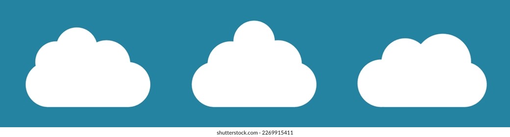White cartoon clouds set isolated on blue background. Collection of different clouds for background template, wallpaper and fluffy sky design. Flat clouds concept. Clouds vector illustration