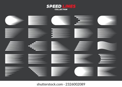 White cartoon or comic speed lines with round corners. Simple line with motion effect. Comic book design element. Vector collection