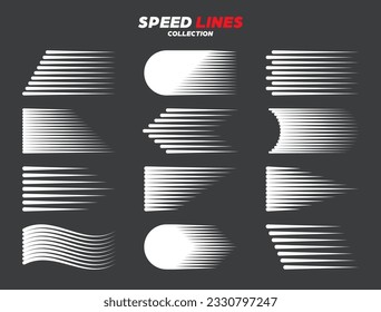 White cartoon or comic speed lines with round corners. Simple line with motion effect. Comic book design element. Vector collection