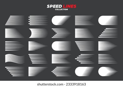 White cartoon or comic speed lines with round corners. Simple line with motion effect. Comic book design element. Vector collection