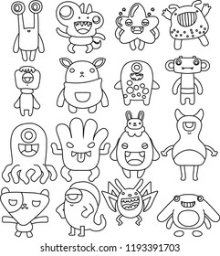 White cartoon cute monster vector set