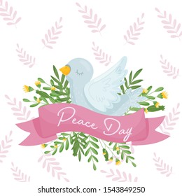 White Cartoon Dove Sitting On The Greenery With Its Eyes Closed Enjoying The Peace In The World