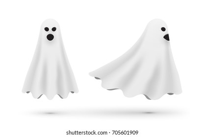 white cartoon ghost front and side view