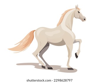 White cartoon horse on a white background. The horse is coming. Vector illustration. Cartoon style.