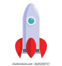 White cartoon rocket standing on launchpad ready for take off