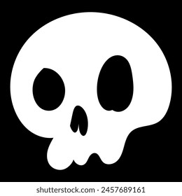 White cartoon skull icon illustration. Comic style. T-shirt print for Horror or Halloween. Hand drawing illustration isolated on black background. Vector EPS 10